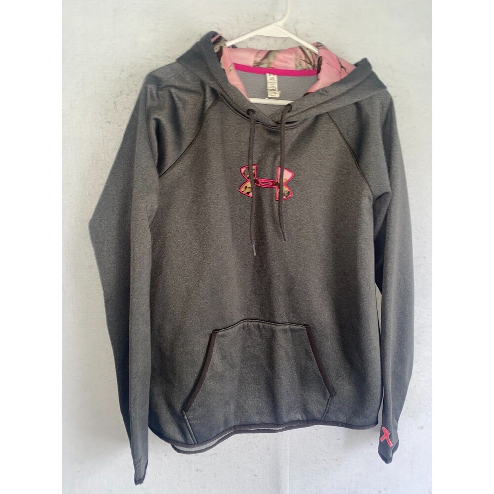Under Armour Hoodie Womens L Gray Pink RealTree Camo Cold Gear